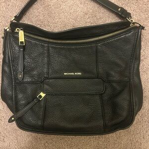 Michael Kors Vintage Black Pebbled Leather Hobo Shoulder Bag with Gold Hardware